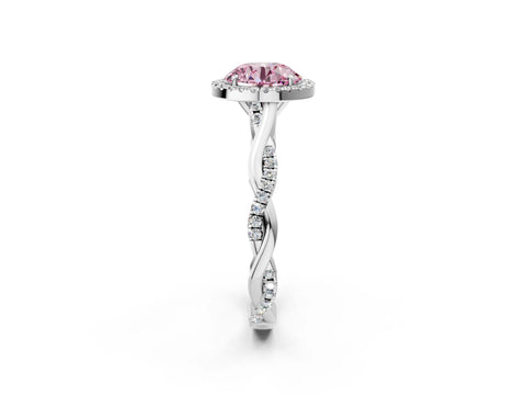 White gold Fancy Pink Round Cut Halo Twist Band with Four-Prong Setting_2