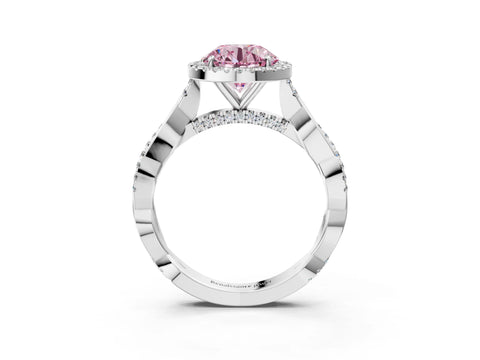 White gold Fancy Pink Round Cut Halo Twist Band with Four-Prong Setting_3