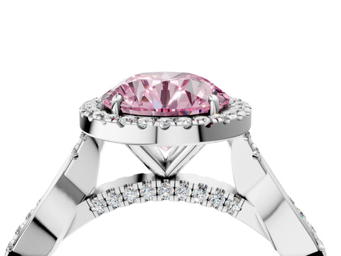 White gold Fancy Pink Round Cut Halo Twist Band with Four-Prong Setting_4