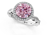 White gold Fancy Pink Round  Cut Halo Twisted Band Four-Prong Ring_1