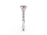 White gold Fancy Pink Round  Cut Pavé Band Solitaire Ring with Four-Prong Setting_2