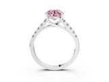 White gold Fancy Pink Round  Cut Pavé Band Solitaire Ring with Four-Prong Setting_3
