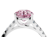 White gold Fancy Pink Round  Cut Pavé Band Solitaire Ring with Four-Prong Setting_4