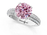 White gold Fancy Pink Round  Cut Pave Diamond Engagement Ring with Channel Set Band and Four-Prong Setting_1