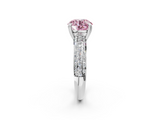 White gold Fancy Pink Round  Cut Pave Diamond Engagement Ring with Channel Set Band and Four-Prong Setting_2