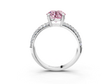 White gold Fancy Pink Round  Cut Pave Diamond Engagement Ring with Channel Set Band and Four-Prong Setting_3