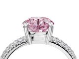 White gold Fancy Pink Round  Cut Pave Diamond Engagement Ring with Channel Set Band and Four-Prong Setting_4