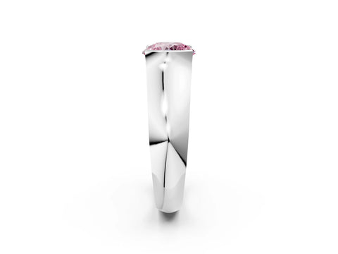 White gold Fancy Pink Round Cut Solitaire Bezel Set Diamond Ring with Wide Band_14
