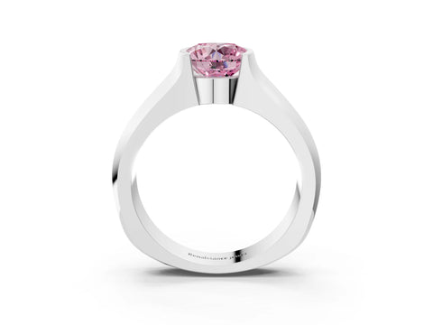 White gold Fancy Pink Round Cut Solitaire Bezel Set Diamond Ring with Wide Band_15