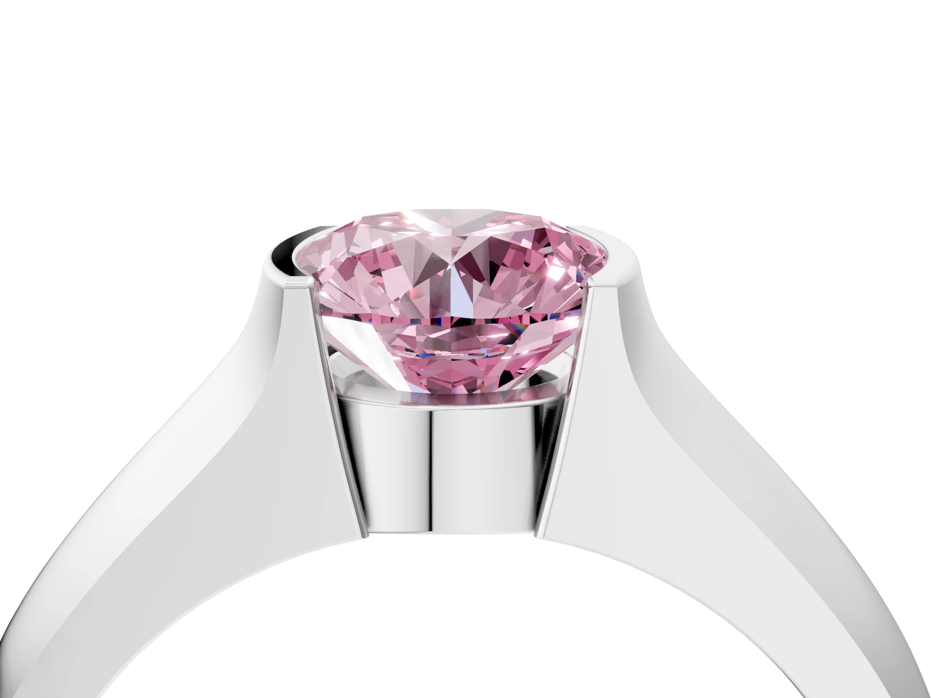 White gold Fancy Pink Round Cut Solitaire Bezel Set Diamond Ring with Wide Band_16