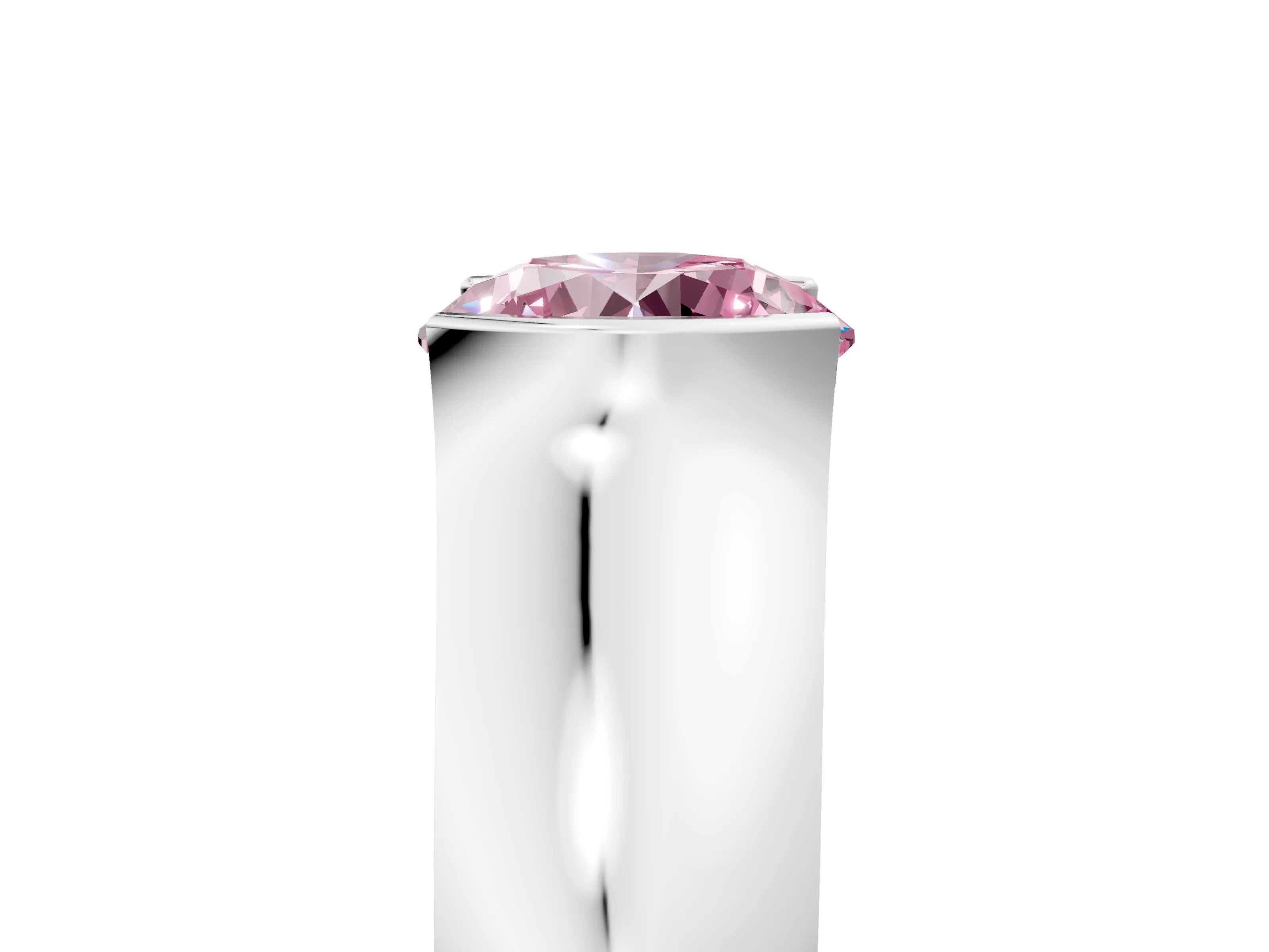 White gold Fancy Pink Round Cut Solitaire Bezel Set Diamond Ring with Wide Band_17