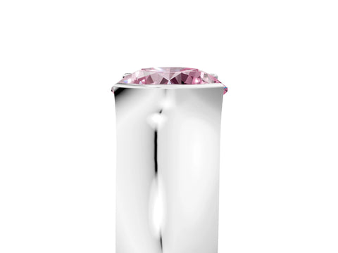 White gold Fancy Pink Round Cut Solitaire Bezel Set Diamond Ring with Wide Band_17
