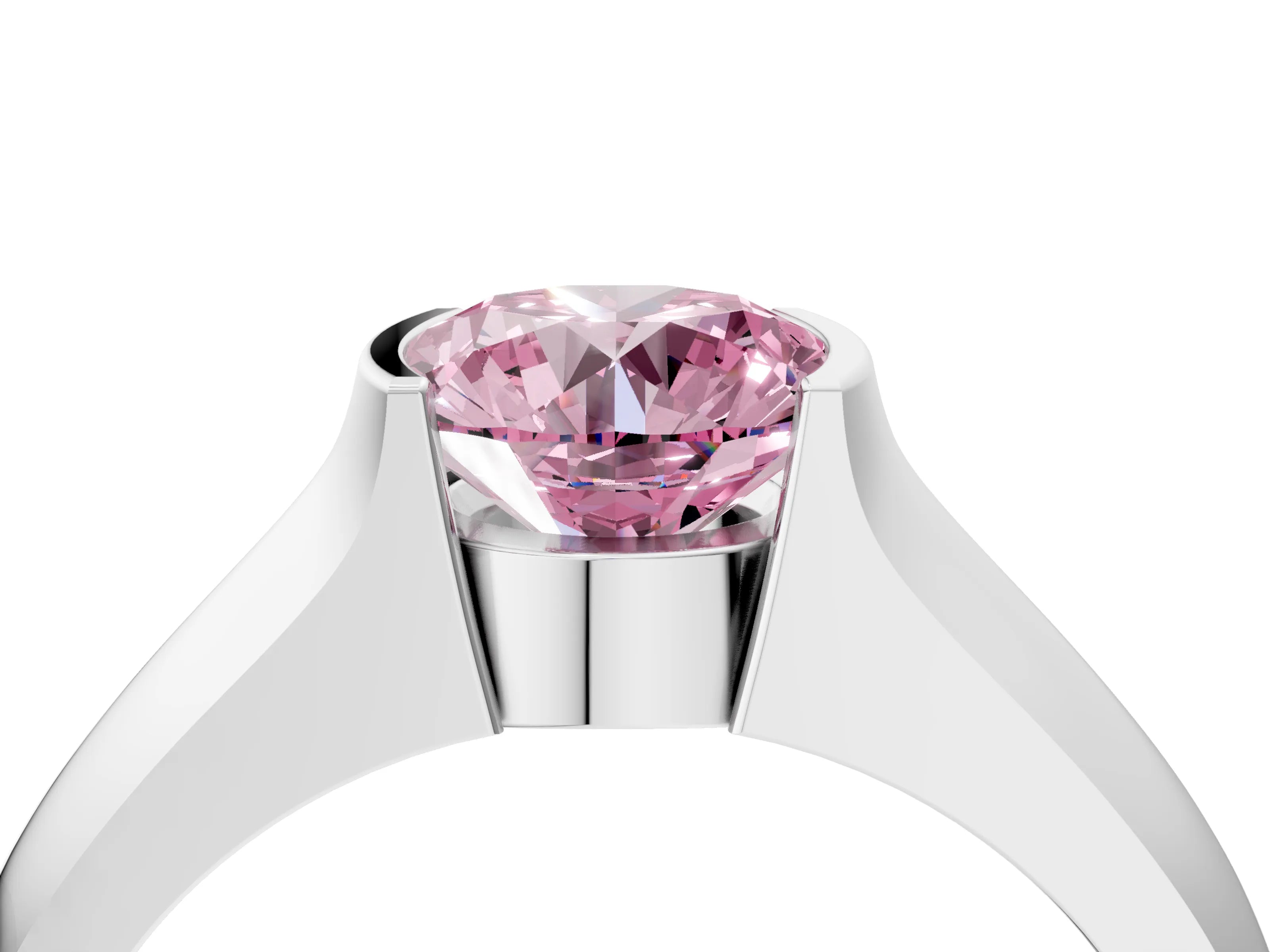 White gold Fancy Pink Round Cut Solitaire Bezel Set Diamond Ring with Wide Band_4