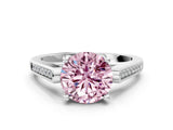 White gold Fancy Pink Round Cut Solitaire Cathedral Diamond Engagement Ring with Channel-Set Band and Four-Prong Setting_15