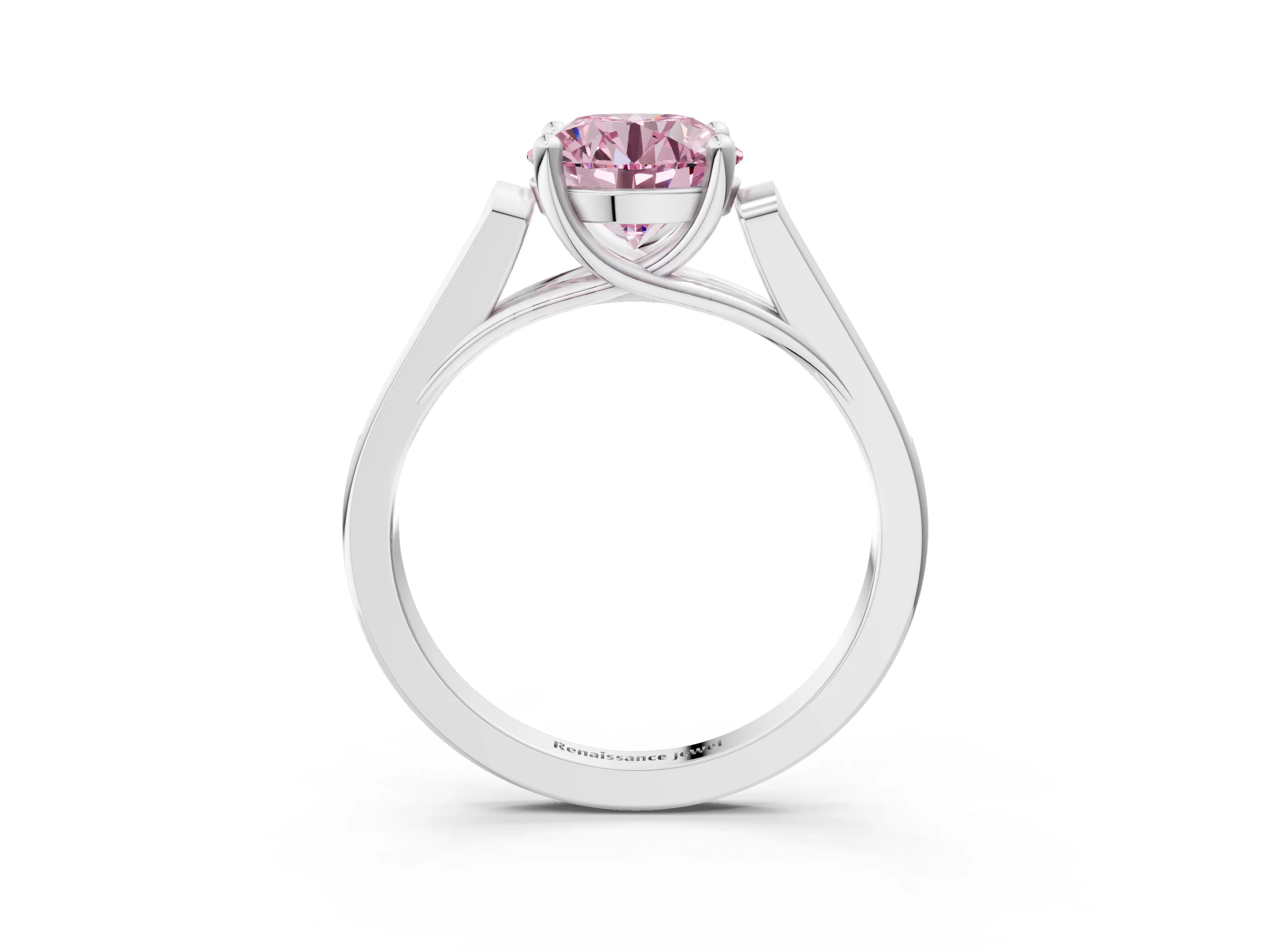 White gold Fancy Pink Round Cut Solitaire Cathedral Diamond Engagement Ring with Channel-Set Band and Four-Prong Setting_18