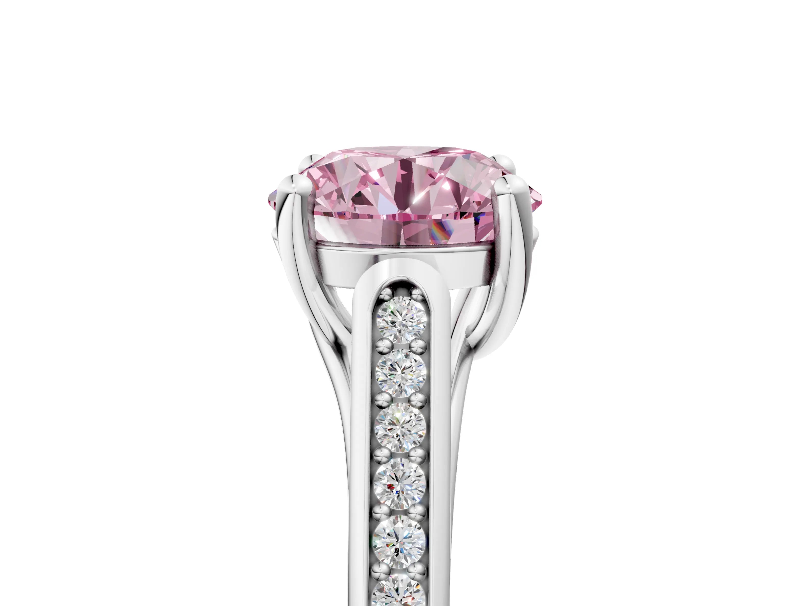 White gold Fancy Pink Round Cut Solitaire Cathedral Diamond Engagement Ring with Channel-Set Band and Four-Prong Setting_20