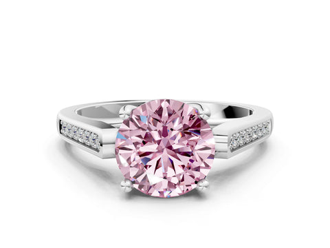 White gold Fancy Pink Round Cut Solitaire Cathedral Diamond Engagement Ring with Channel-Set Band and Four-Prong Setting_3