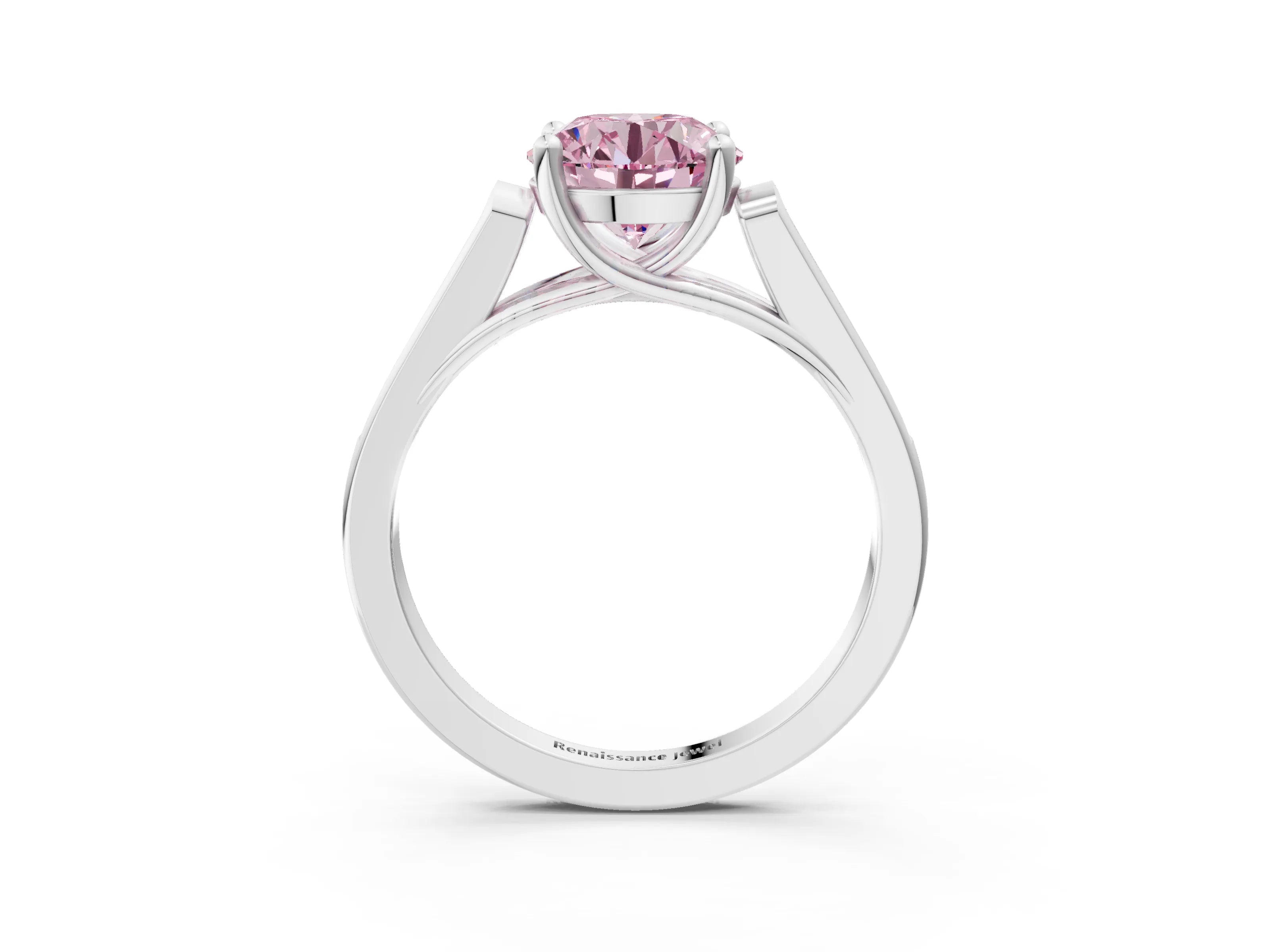 White gold Fancy Pink Round Cut Solitaire Cathedral Diamond Engagement Ring with Channel-Set Band and Four-Prong Setting_6