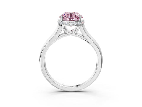 White gold Fancy Pink Round Cut Solitaire Diamond Engagement Ring with Four-Prong Setting and Tapered Band_3