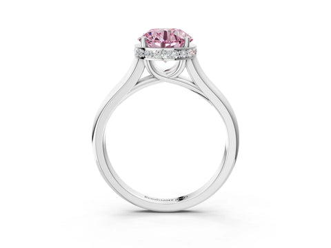 White gold Fancy Pink Round Cut Solitaire Diamond Engagement Ring with Four-Prong Setting and Tapered Band_3