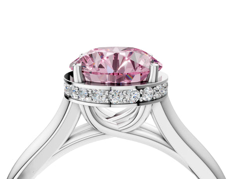 White gold Fancy Pink Round Cut Solitaire Diamond Engagement Ring with Four-Prong Setting and Tapered Band_4