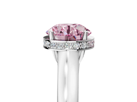 White gold Fancy Pink Round Cut Solitaire Diamond Engagement Ring with Four-Prong Setting and Tapered Band_5