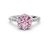 White gold Fancy Pink Round Cut Solitaire Diamond Engagement Ring with Pavé Band and Six-Prong Setting_12