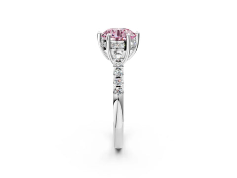 White gold Fancy Pink Round Cut Solitaire Diamond Engagement Ring with Pavé Band and Six-Prong Setting_14