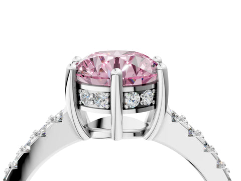 White gold Fancy Pink Round Cut Solitaire Diamond Engagement Ring with Pavé Band and Six-Prong Setting_16
