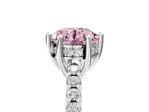 White gold Fancy Pink Round Cut Solitaire Diamond Engagement Ring with Pavé Band and Six-Prong Setting_17