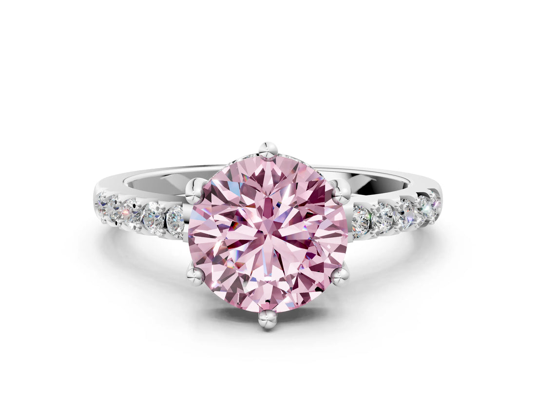 White gold Fancy Pink Round Cut Solitaire Diamond Engagement Ring with Pavé Band and Six-Prong Setting_24