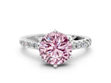 White gold Fancy Pink Round Cut Solitaire Diamond Engagement Ring with Pavé Band and Six-Prong Setting_24
