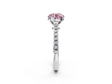 White gold Fancy Pink Round  Cut Solitaire Diamond Engagement Ring with Pave Band and Four-Prong Setting_2