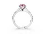 White gold Fancy Pink Round  Cut Solitaire Diamond Engagement Ring with Pave Band and Four-Prong Setting_3