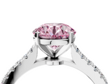 White gold Fancy Pink Round  Cut Solitaire Diamond Engagement Ring with Pave Band and Four-Prong Setting_4
