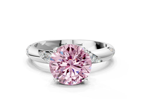 White gold Fancy Pink Round Cut Solitaire Diamond Engagement Ring with Twisted Pave Band and Four-Prong Setting_19