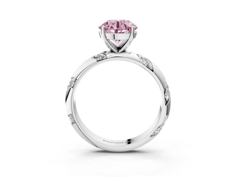 White gold Fancy Pink Round Cut Solitaire Diamond Engagement Ring with Twisted Pave Band and Four-Prong Setting_22