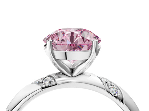 White gold Fancy Pink Round Cut Solitaire Diamond Engagement Ring with Twisted Pave Band and Four-Prong Setting_23