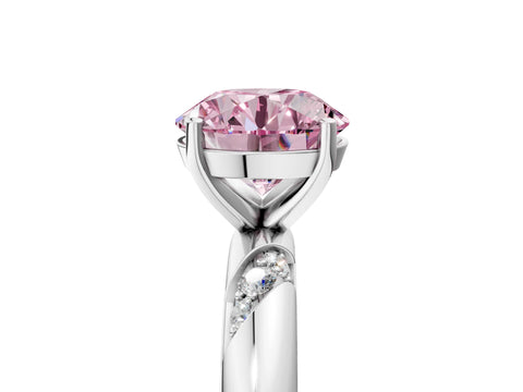 White gold Fancy Pink Round Cut Solitaire Diamond Engagement Ring with Twisted Pave Band and Four-Prong Setting_24