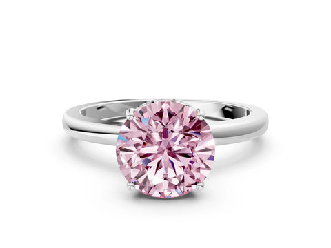 White gold Fancy Pink Round Cut Solitaire Diamond Ring with Prong Setting and Plain Band_12