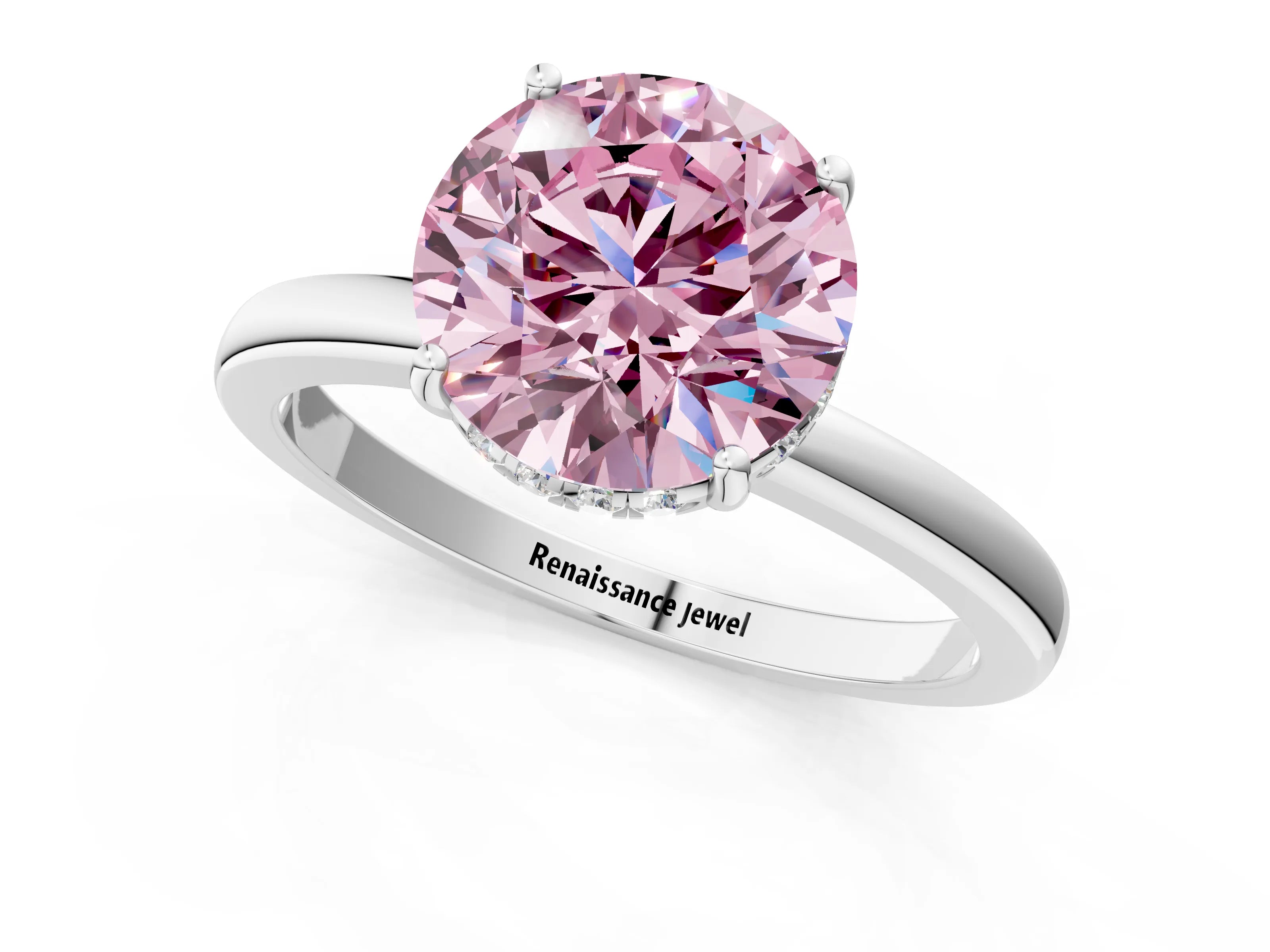 White gold Fancy Pink Round Cut Solitaire Diamond Ring with Prong Setting and Plain Band_13