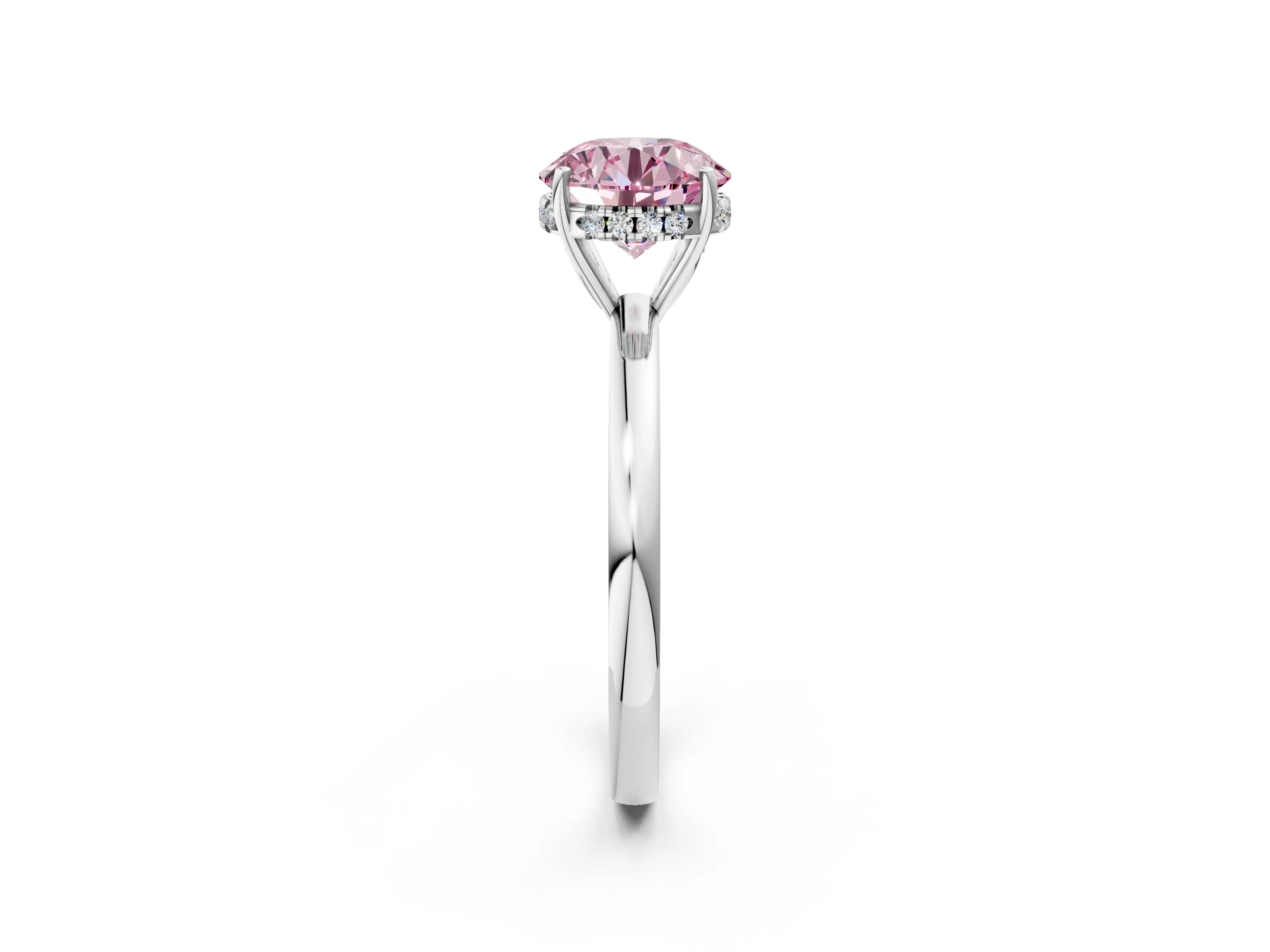 White gold Fancy Pink Round Cut Solitaire Diamond Ring with Prong Setting and Plain Band_14