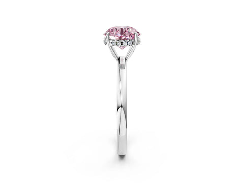 White gold Fancy Pink Round Cut Solitaire Diamond Ring with Prong Setting and Plain Band_14