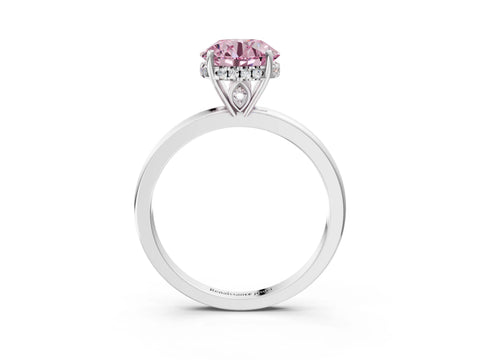 White gold Fancy Pink Round Cut Solitaire Diamond Ring with Prong Setting and Plain Band_15