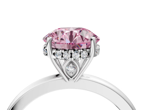 White gold Fancy Pink Round Cut Solitaire Diamond Ring with Prong Setting and Plain Band_16