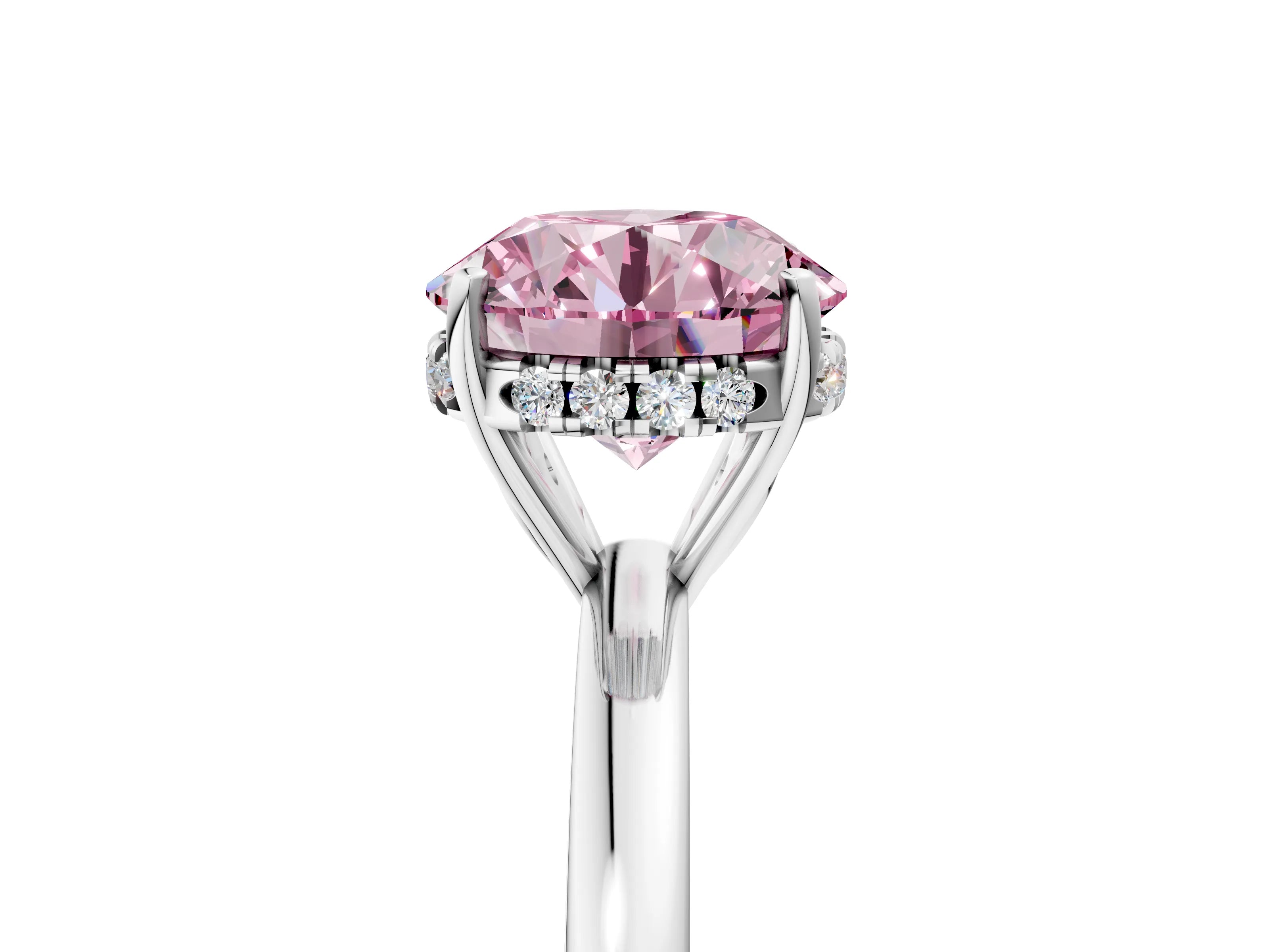 White gold Fancy Pink Round Cut Solitaire Diamond Ring with Prong Setting and Plain Band_17
