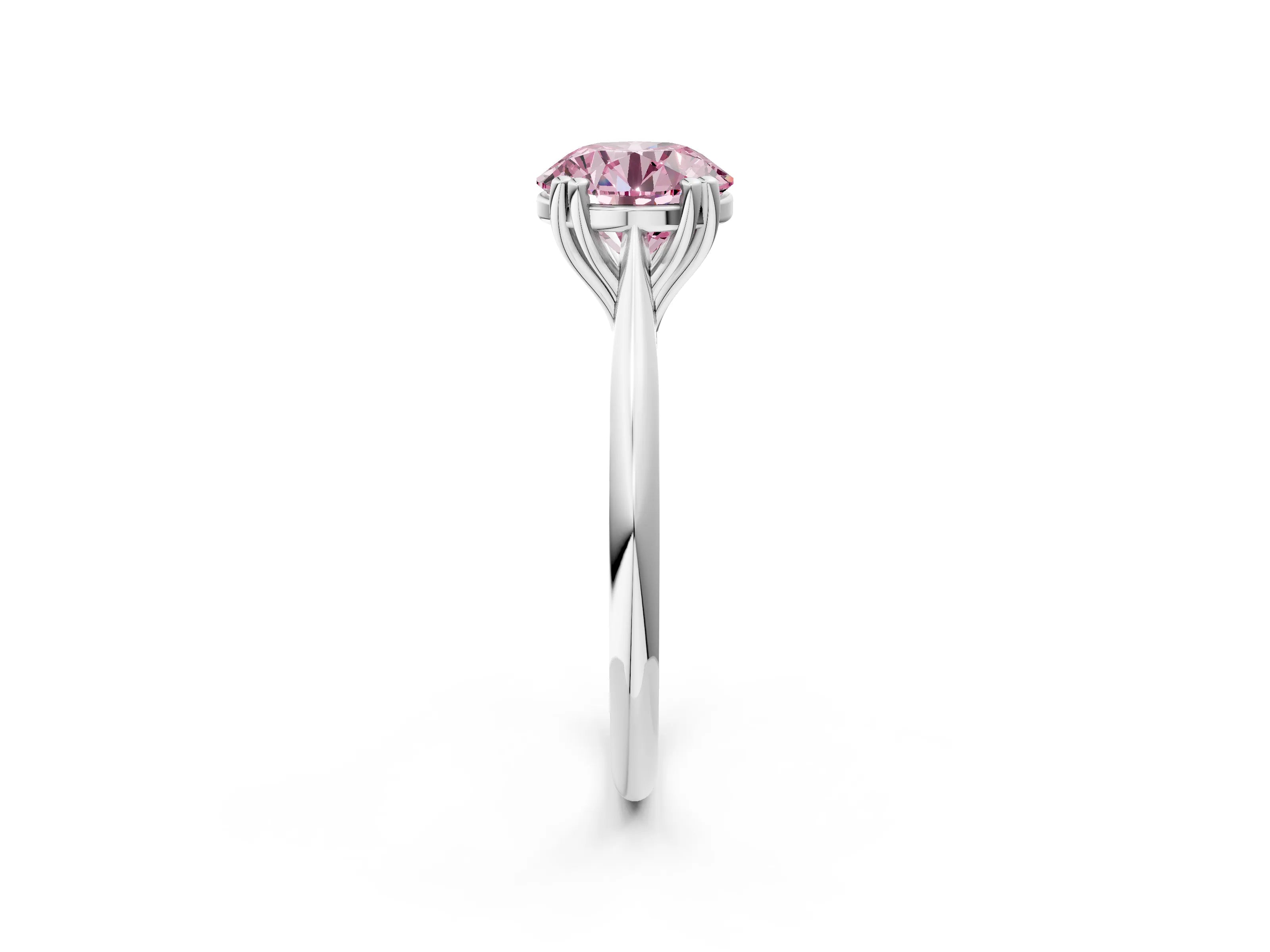 White gold Fancy Pink Round Cut Solitaire Diamond Ring with Six-Prong Setting and Classic Band_2