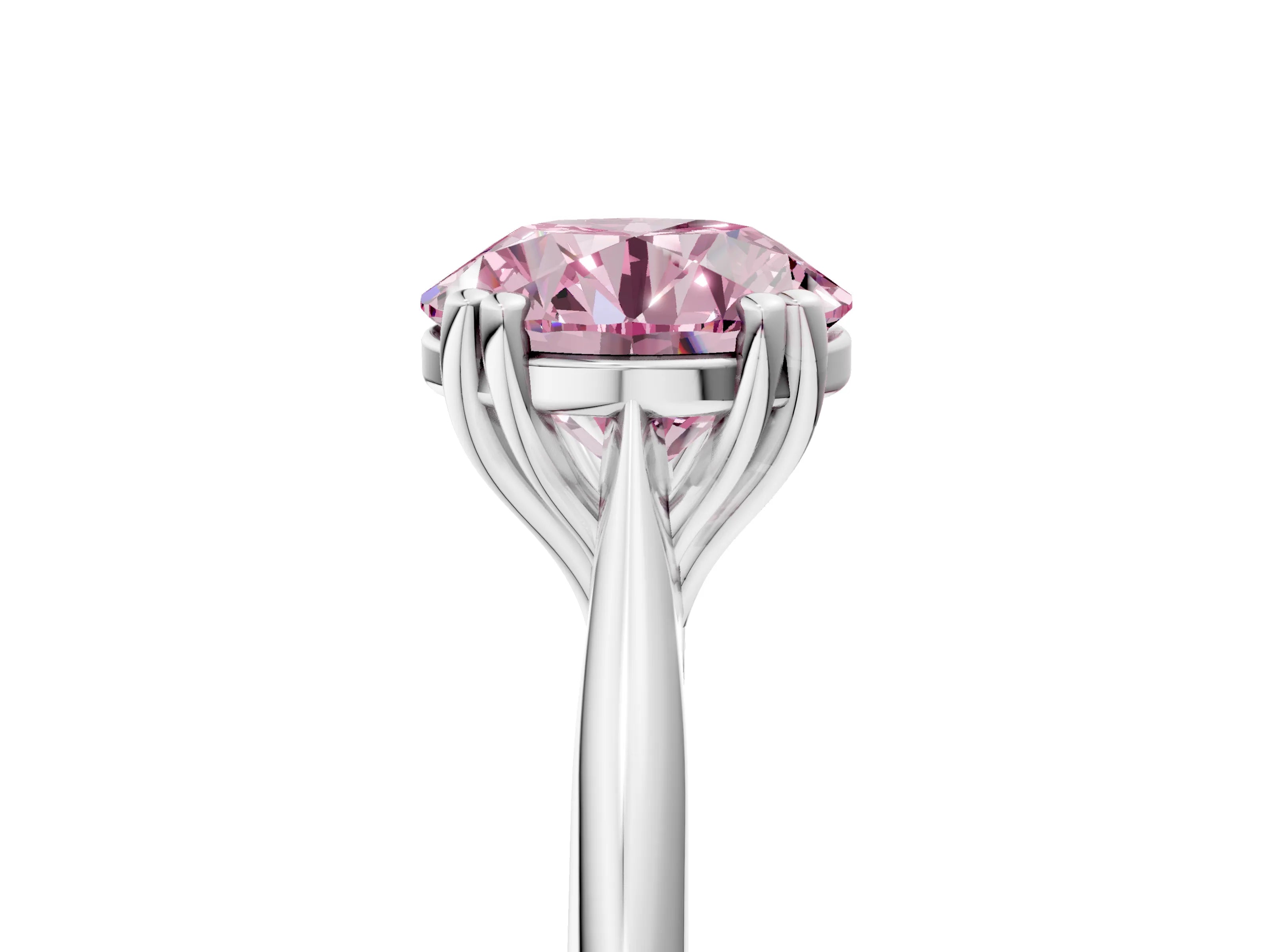 White gold Fancy Pink Round Cut Solitaire Diamond Ring with Six-Prong Setting and Classic Band_5