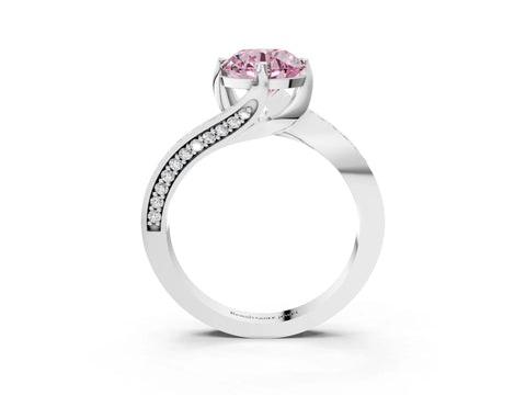 White gold Fancy Pink Round Cut Solitaire Diamond Twist Band with Pavé Setting and Four-Prong Setting_15