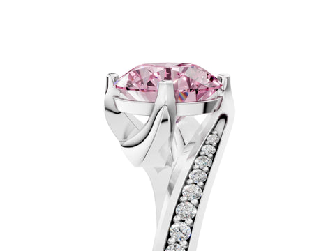 White gold Fancy Pink Round Cut Solitaire Diamond Twist Band with Pavé Setting and Four-Prong Setting_17
